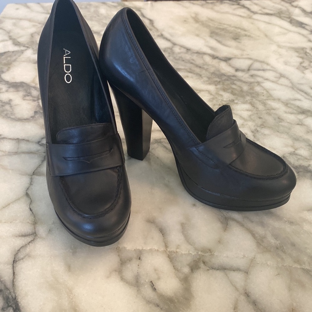 Aldo Vintage Platform Penny Loafers Black Leather 90’s Vibe Size EU 41